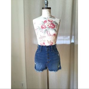 High Rise Button Fly Denim Shorts